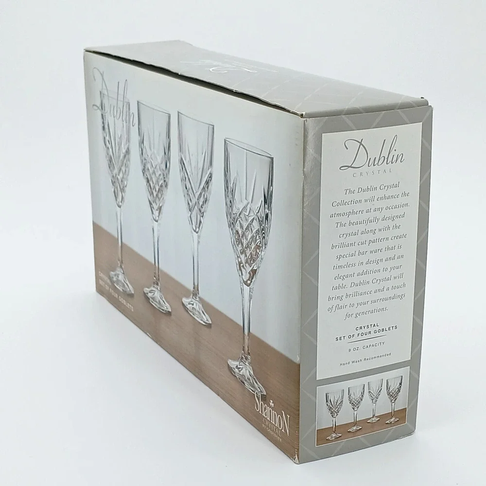 Shannon Crystal by Godinger Dublin Pattern Wine Water Goblet Glasses 8